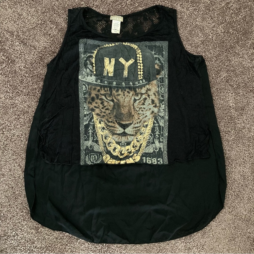 Rebelde Leopard NY Sleeveless Top Size L Black Gold